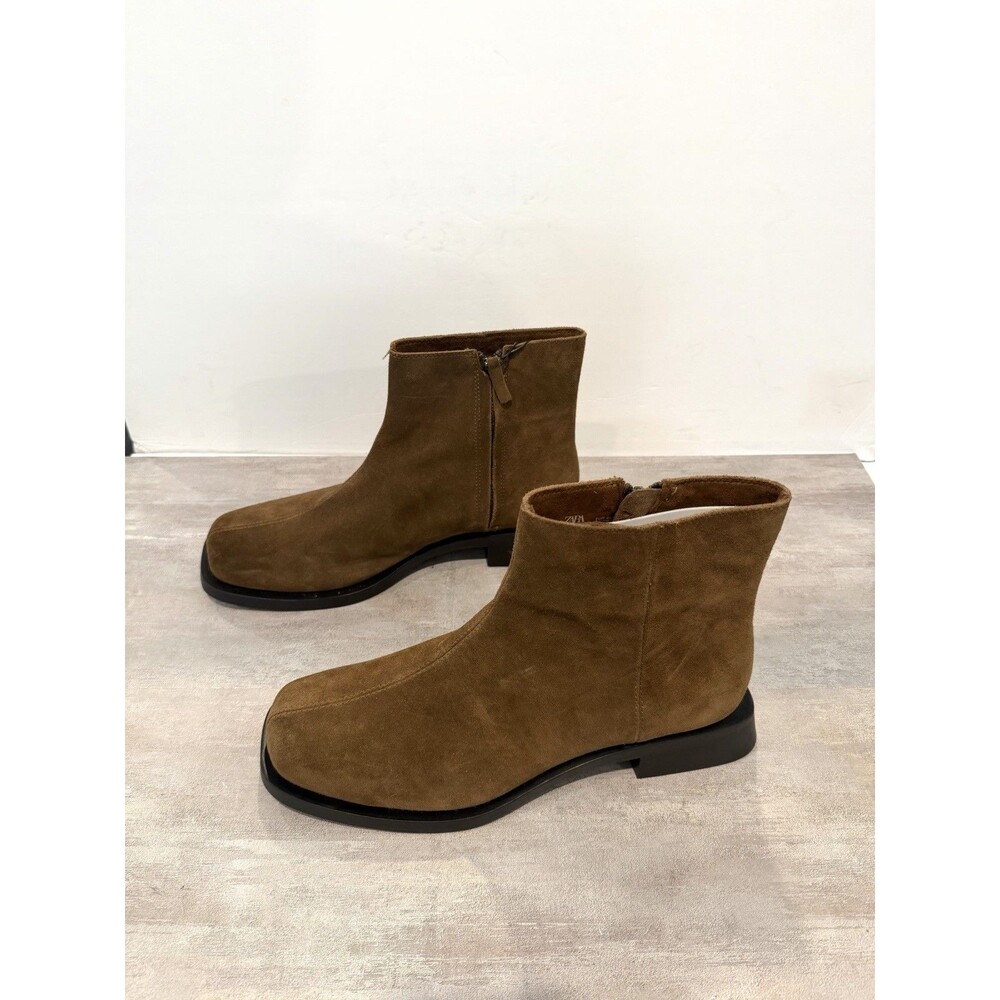 Zara NWT Brown Suede Leather Ankle Boots Square Toe Side Zip Men Sz US 12 EUR 45 - Picture 9 of 14